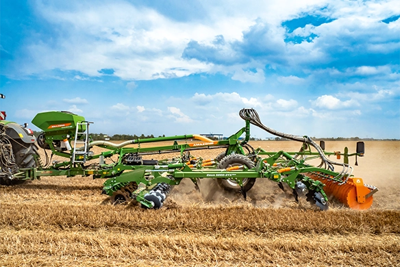 Ceus 5000-2TX Ultra in field use with Fendt tractor and GreenDrill seed cart.